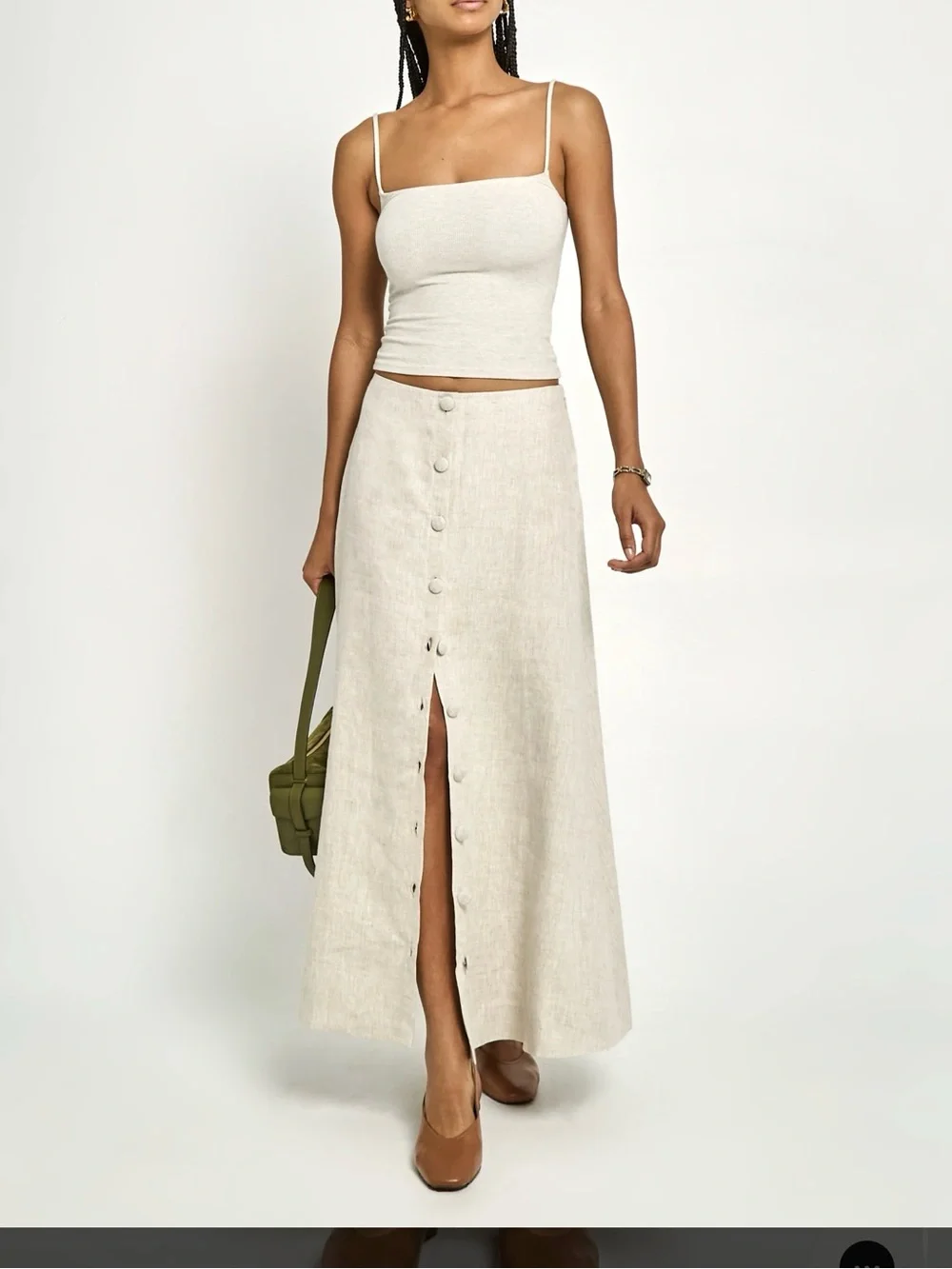 Few Moda O.P.T Classic Button-Front Linen Maxi Skirt in Natural - Picture 3 of 4